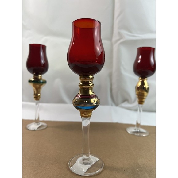 Mid Century Modern Ruby Red & Gold Long Stemmed Venetian  Mid Century Modern Ruby Red & Gold‎ Long Stemmed Venetian Glass Cordial